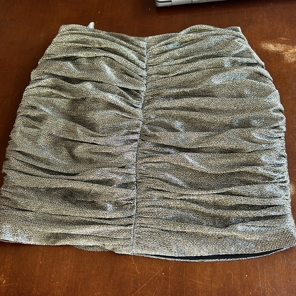 “McKenna Ruched Metallic Mini Skirt” Brand Intermix. Silver - Picture 2 of 4